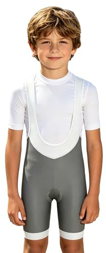 Runhomal Cuissards De Cyclisme pour Enfants Shorts Base Enfants Cuissards De Cyclisme Rembourrés pour Garçons Pantalons Vélo avec Bretelles Gris 13-14 Ans