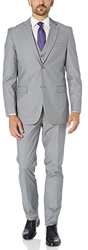 Adam Baker by Creative Men's CT701/04-3 Piece Single Breasted Classic Fit Vested Suit - Light Grey - 42R
