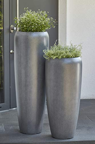 Moderne & Hochwertige Pflanzvase / Pflanzkübel – Dunkelgrau - Medium: 100cm - Fiberglas - Mit Einsatz – Indoor & Outdoor – Wetterbeständig & Frostsicher – Blumenkübel / Pflanzgefäß / Vase / Kübel