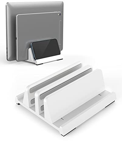 4-in-1 Vertical Laptop Stand-Klearlook Adjustable ABS Laptop Holder for Desk, Space Saving Laptop Storage Compatible with MacBook/Surface/Galaxy/HP/Dell/Chrome Book/Tablets up to 17.3-White