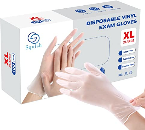 squish Disposable Gloves,Clear Vinyl Gloves Latex Free Powder-Free Glove Cleaning Health Gloves for Kitchen Cooking Cleaning Food Handling, 100PCS/Box, X-Large