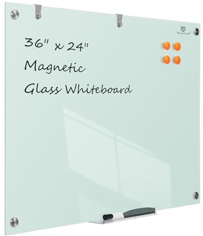 TSJ OFFICE Glass Dry-Erase Board - 36 x 24 Inches Wall Mounted Whiteboard with Magnetism, Large Frameless Glass White Board for Office, Home & School