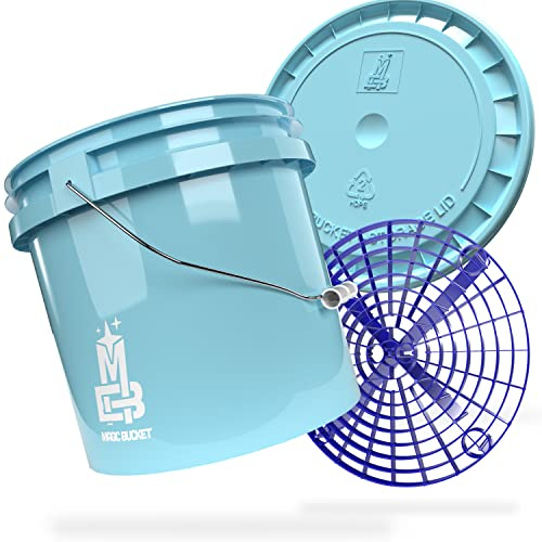 MAGIC BUCKET Car Hand Wash Bundle | Wash Bucket with Matching Bucket Lid 3.5 US Gallons Approx. 13 Litres | With Grit Guard Bucket Insert Dirt Strainer | Washing Set Baby Blue/Blue