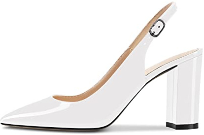 Castamere Femmes Haut High Bloc Chunky Talon Heel Pointu Bout Slingback Escarpins Slip-on Lanières Cheville Dress Clear Sandales 8.5 CM Heels Blanc 44 EU