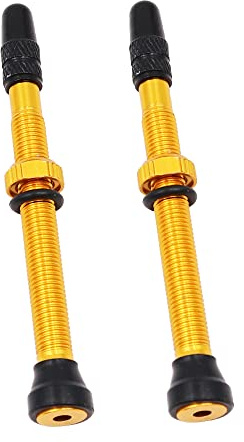 ANCLLO 2Pezzi Valvola Tubeless in Lega di Alluminio per Bicicletta Valvola Francese per Pneumatici da 60mm Tappo in Plastica Nera Coperture Antipolvere per Pneumatici a Vuoto di Bici da Strada-Giallo