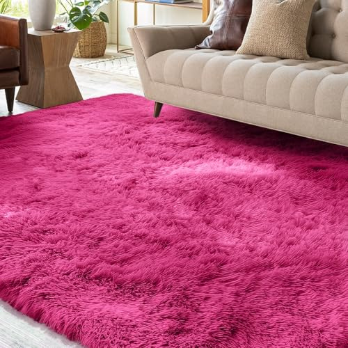 XSIVOD Large Fluffy Nonslip Shaggy Rugs Living Room, 200x300cm, Hot Pink