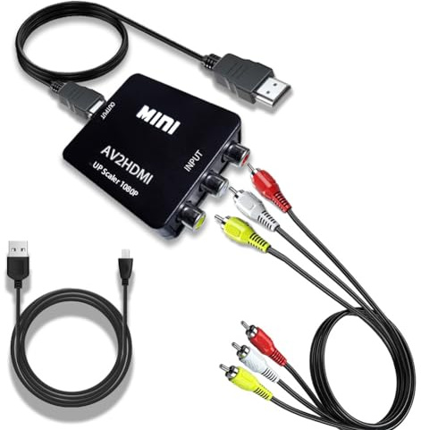 PUTELTAL Convertidor RCA a HDMI, convertidor AV a HDMI, 1080P RCA compuesto CVBS adaptador convertidor de audio de vídeo para Wii PAL/NTSC/reproductores de DVD/TV/PC/PS3/STB/Xbox VHS/VCR y más