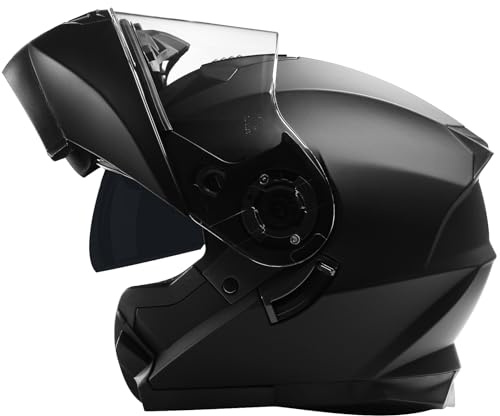GJH Adult Modular Motorcycle Helmet Full Face Helmets Flip Up Anti-Fog Lens Double for Electric Cycling Road Racing Motorcycle Cycing DOT Approved(162-Black-L)