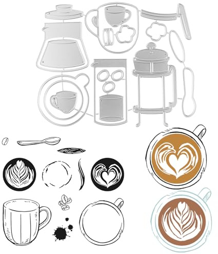 FENGQQKJ 2 Stück Stempel und Stanzen Set Metall Schneiden Sterben Silikon Klar Stempel DIY Kunst Stanzformen Handwerk Stamping Supplies für Scrapbooking Geburtstage Glückwunschkarte