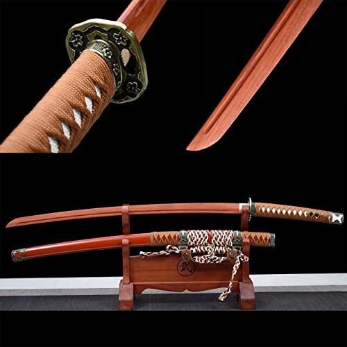Handgjord mahogny Katana, Trä med massivt trä färgslida, 104 cm japanskt samurajsvärd för Kendo-övningar, Collec, Display, presenter, rekvisita, dekoration