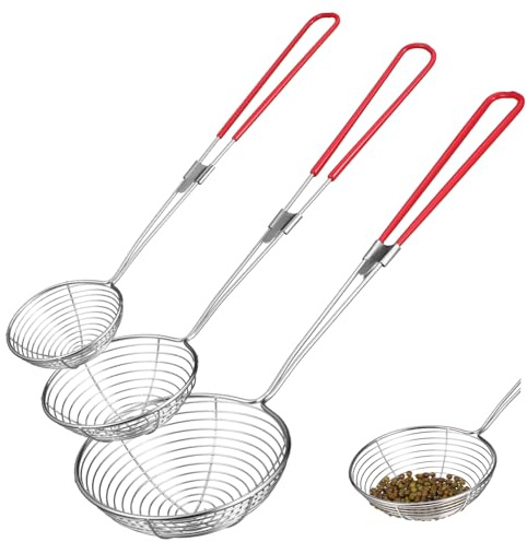 Stainless Steel Spider Strainer Skimmer Spoon Set 3pcs | Kitchen Strainer, Wire Skimmer Spoon, Hot Pot Strainer Scoop for Effortless Cleaning