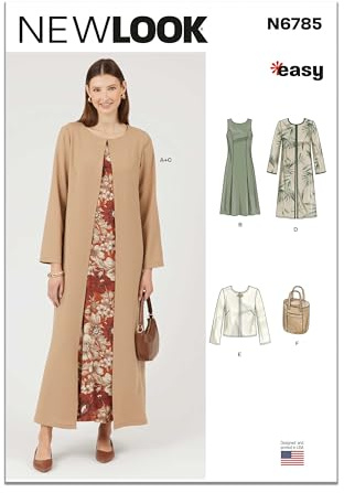 NEW LOOK Sewing Pattern UN6785A Misses' Dress and Coat Each in Two Lengths, Jacket and Bag A (10-12-14-16-18-20-22)