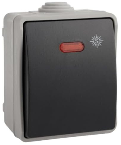 Pulsador estanco luminoso IP54, diseño robusto y resistente, ideal para entornos húmedos y aplicaciones industriales.