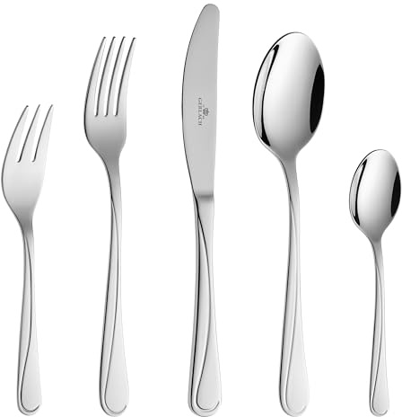 Gerlach 1760 Besteck Set Edelstahl 6 Personen 30 Teilig Besteckset Spülmaschinengeeignet Rostfrei Messer Gabel Löffel Glänzend Essbesteck Mango, Silber