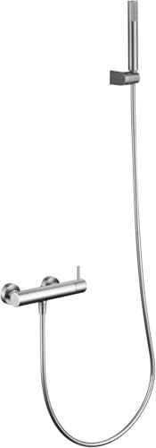 Mice - Kit de bain/douche - Robinetterie de baignoire avec bec - Ensemble mitigeur de douche à main et bec pour remplir la baignoire (nickel brossé)