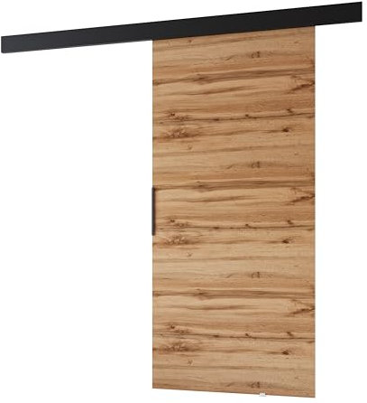 MINIO go for it - Porte Coulissante Interieur, Système Porte Coulissante PRIM A, Porte Interieur, Montage Mural, Portes de Chambre, Portes Coulissantes (Chêne Wotan/Noir, 86 x 205 x 1,6 cm)