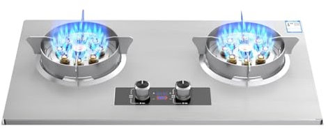 Fornello a gas a 2 fuochi in acciaio inox facile da pulire con timer, conversione gas/GPL da 5,2 kW, controllo indipendente su entrambi i lati