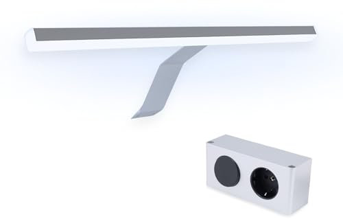 Lancea Lampe LED de montage miroir 34 cm avec prise et interrupteur, 5000K, 470lm, 230V AC/12VDC Lampe encastrable pour armoire miroir Argent Blanc froid