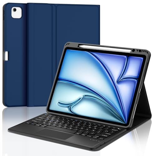 JADEMALL Clavier avec Trackpad pour iPad Air 13 Pouces M2/M3 2024/2025, Coque avec AZERTY Clavier avec Pavé Tactile pour iPad Air 13, Détachable sans Fil Clavier avec Porte-Crayon, Bleu