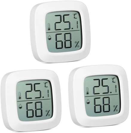 Kleiner Thermometer und Hygrometer 3 Stück Packung aus Abs für Zuhause | Echtzeitmessung, Hohe Präzision, Kompakt und Tragbar, für Büro, Babyzimmer und Wohnzimmer