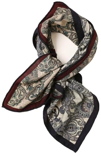 Prettystern Bandana en laine et soie imprimé double face 65 cm pour femmes et hommes, motif cachemire SW20