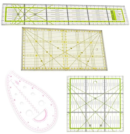 Patchwork Lineal, 4 StüCk Schneiderlineal Set Mit Winkelanzeigen Transparent Acryl PräZises, PräZisionsmessung Schneider Lineal FüR NäHen Quilten Stoffhandwerk Basteln