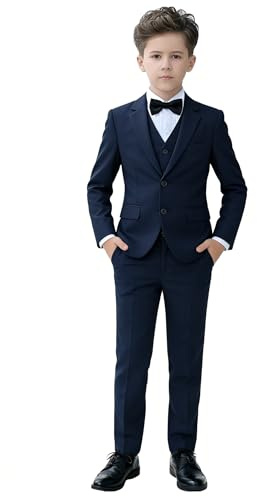 YuanLu Baby Boys Navy Blue Ring Bearer Outfit Kids Wedding Guest Tuxedo Formal Suits Slim Fit 2T Suit for Toddler Boys