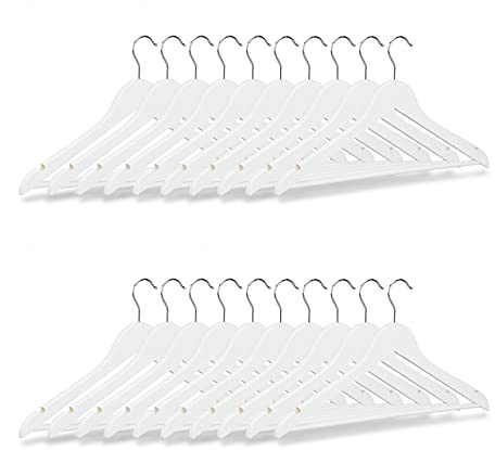 Relaxdays Kleiderbügel Set Holz, 20er Pack Garderobenbügel, weiß | Hemden & Hosen, 360° drehbar, Bügel HxB 23 x 44 cm