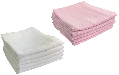 M.M.C. 10-pack Muslinblöjor | dregellappar 100 % bomull – tygblöjor muslindukar för baby | Öko-Tex certifierad, 80 x 70 cm (5 vit, 5 rosa)