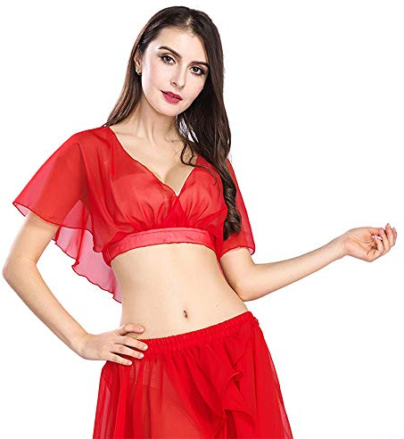 ROYAL SMEELA Bauchtanz Top Bauchtanz Oberteil Sexy Tanzkleidung Elegantes Top Mode Bauchtanz Kostüm Frauen üben Leistung Bonbonfarbene Chiffon Oberteile Übungs Kleidung kurzes Oberteil Sexy Tops