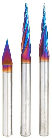 Amana Tool AMS-107-K CNC Ultimate Solid Carbide 2D/3D Tallado/Grabado 3-Pc Pack Spektra Extreme Tool Life Coated