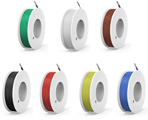 26awg 0.13mm² Silicone Electrical wire Cable 7 Colors 10Meters/32.8ft each | 26 gauge HookUp wires electronics kit stranded purity oxygen-free Tinned Copper wire Flexible and soft for DIY