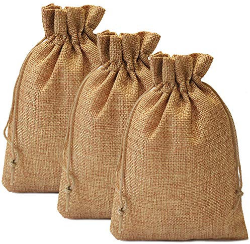 DAHI 25 Pz Sacchetti di Iuta, 13x18 cm Sacchetti Regalo di Juta con Coulisse, Sacchi di Iuta Lino, per Gioielli Feste Bomboniere Matrimonio Natale (Marrone scuro)