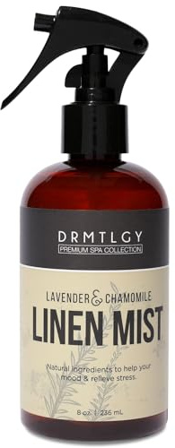 DRMTLGY Natural Lavender Linen Mist and Room Spray. Pure Lavender Essential Oil and Chamomile Pillow Spray, and Fabric Aromatherapy Spray, 8 oz