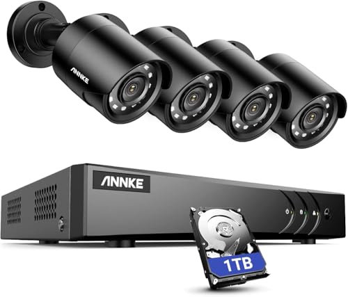 ANNKE 3K Lite 8CH DVR con Detección Personas/Vehiculos, 4X 1080P Visión Nocturna en Color Cámaras Kit de Videovigilancia con Disco Duro 1TB, Alarmas por Email, Grabación 24/7, Luz Dual Inteligente