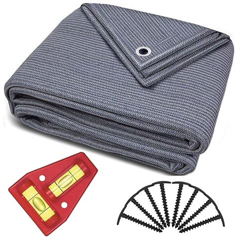 Smartpeas Awning Carpet 250x400 cm - Blue/Grey Polyethylene (HDPE) Groundsheet with Stainless Steel Eyelets - Highly Robust & Washable - Carrying Bag And 8 T-Shaped Pegs Plus: 1x Cross Spirit Level