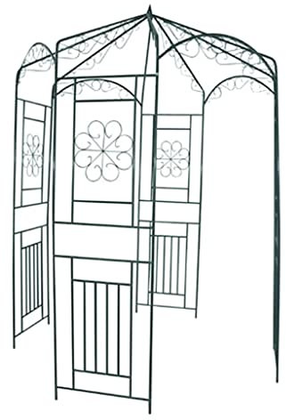 vidaXL Arche de jardin arquée pour portail de jardin - Structure en fer - Motif sculpté - Pergolas d'extérieur - Vert foncé