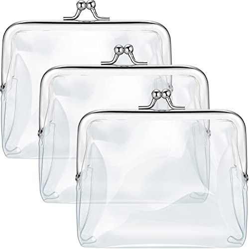 3 Pieces Clear Coin Purse Small Clear Wallet for Women Transparent Change Purse Kiss Lock Plastic PVC Coin Wallet