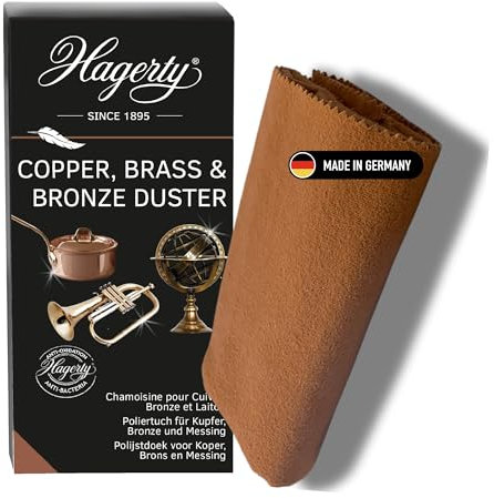 Hagerty Copper, Brass & Bronze Duster Chiffon pour le cuivre, le laiton et le bronze 36 x 55 cm I Chamoisine imprégnée 100% coton I Nettoyage antioxydant I Idéal pour polir, nettoyer et entretenir