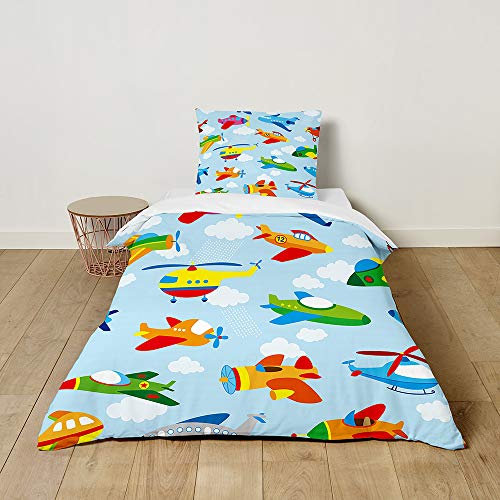 Morbuy Kinderbettwäsche Set mit Cartoons Muster - Kinderbettwäsche-Set Babybettwäsche für Mädchen Junge - Mikrofaser Bettbezüge Kissenbezug 2 teilig (100x135cm+40x60cm,Flugzeug)