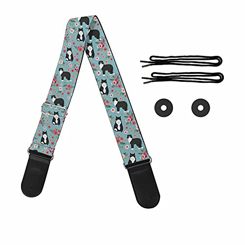 Pizding Schultergurt für elektrische / akustische Gitarre, Bassspieler, verstellbar, Blumenkatze, One size