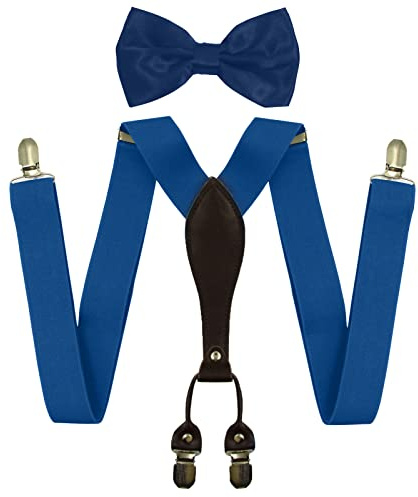 HANERDUN Elegante da Uomo Set di Bretelle Papillon Elastico a Forma di Y e Regolabile 4 Clip Metalliche Molto Resistenti per Uomini Fino a 2m di Altezza