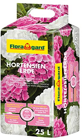 Floragard Hortensienerde rosa/weiß 25 L - zum Pflanzen und Umtopfen - für Beet- und Kübelbepflanzung - für rosa/weiß Hortensien - mit Tongranula