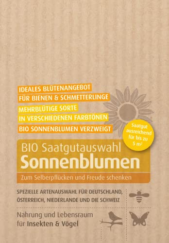 Biobalu Bio Sonnenblumen Samen - 3 g für bis zu 5 m² - Einjährig, verzweigt, mehrblütig, bienfreundlich - Sorte: Hellianthus Annuus - Sonnenblumen Saat Bio
