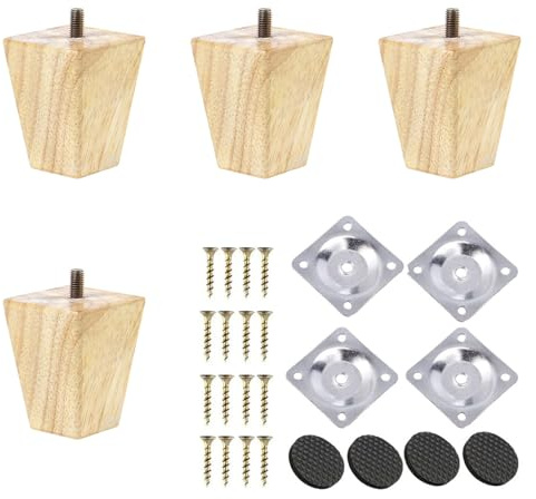 TAIANJI 4PCS Couch Fuesse Holz 8cm Tischbeine Holz, Solides Quadrat Schrankfüsse, Schrank Füße Kallax Füße für Kommoden Couch Stuhl Ottomane Schrank Usw mit Schrauben und Montageplatten