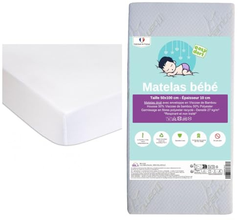 Kit pratico per neonato, materasso da 50x100 cm, 100% bambù, culla culla culla per neonato, 2 traverse, 100% cotone, colore: bianco, kit completo letto per la camera dei bambini, certificato