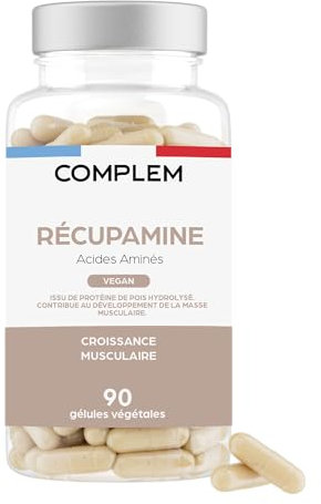 Récupamine | BCAA 9 Acides Aminés Essentiels pour les Muscles | Croissance et Récupération Musculaire | Concentré de Protéine Bio et Vegan | 90 Gélules Fabriquées en France | COMPLEM