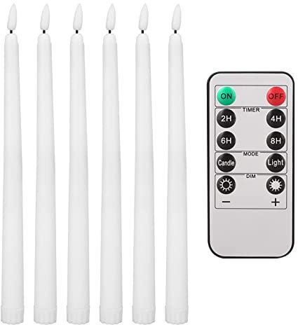 Teynewer LED Flameless Taper Candles Flickering Set of 6 with 10-Key Remote, Battery Operated Electric LED 28cm Long Candle Warm 3D Wick Light Window Candles for Home Christmas Wedding Decor