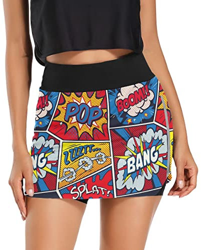 Card Suits Hearts Clubs Golf Rock Athletic Skorts Röcke für Damen Mini Tennis Rock, Retro Pop Art Comic, Groß