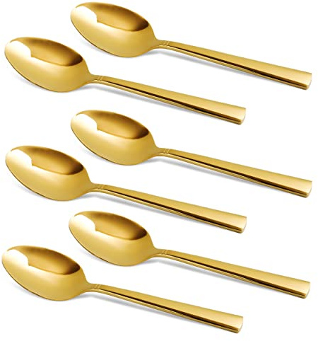 CAMRI Gold Dinner Spoons Set of 6, Stainless Steel Table Spoons, Spoon with Gold Mirror Finish,18cm / 7 in (C37 G - 6 Pcs)